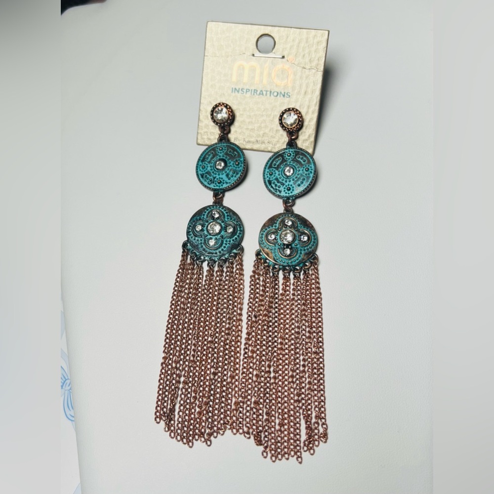 NEW MIA COLLECTIONS Teal and Bronze Tassel Earrings✨